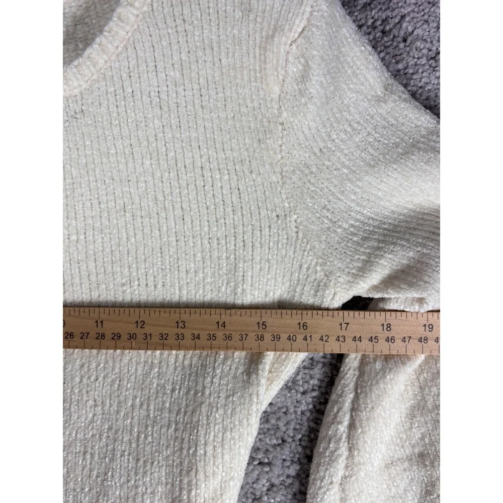 FAVLUX FASHION‎ Cream Ribbed Balloon Sleeve Sweater Dress Belted Size Small